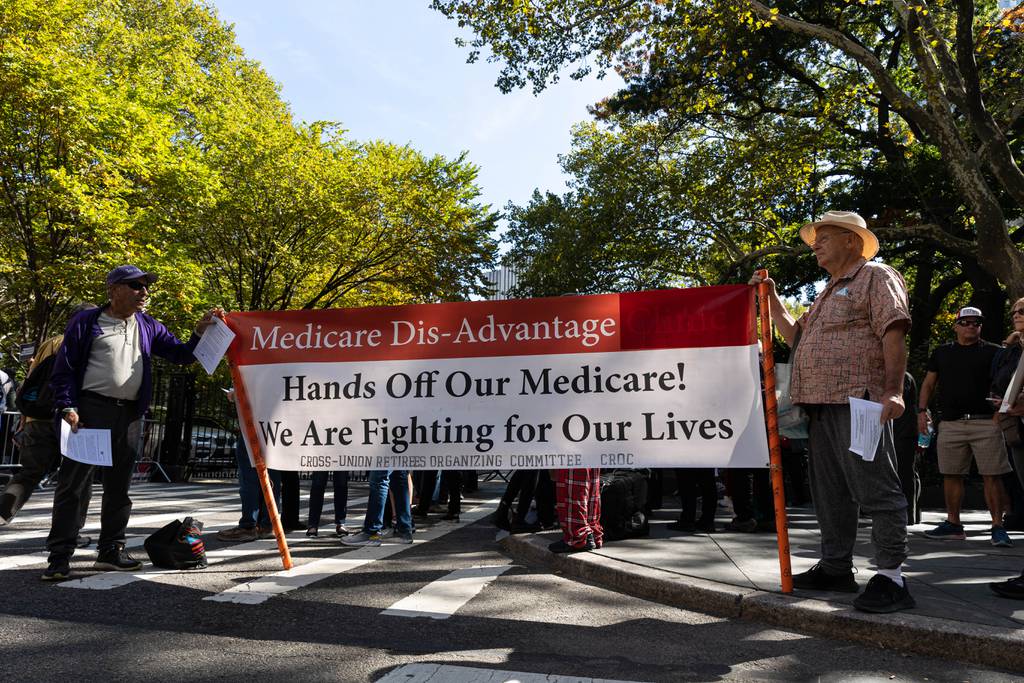 Retirees protesting the Medicare Advantage situation regarding Law 12-126 outside City Hall, Manhattan, New York on Wednesday, October 12, 2022. 